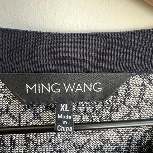 Ming Wang XL Print Longline Cardigan Jacket Neutral Mixed Print Wearable Art