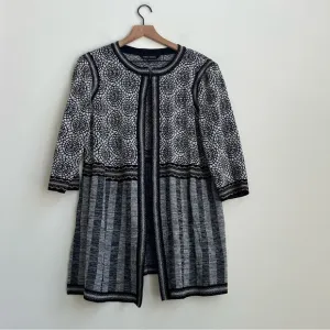 Ming Wang XL Print Longline Cardigan Jacket Neutral Mixed Print Wearable Art