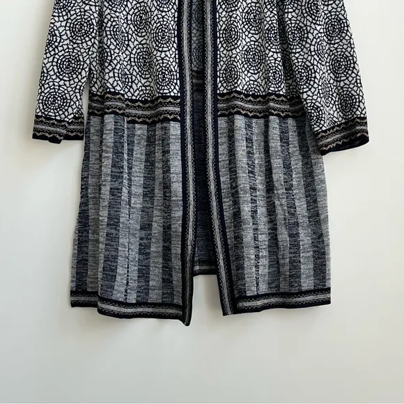 Ming Wang XL Print Longline Cardigan Jacket Neutral Mixed Print Wearable Art