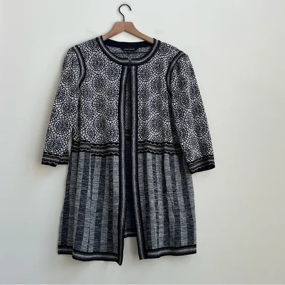 Ming Wang XL Print Longline Cardigan Jacket Neutral Mixed Print Wearable Art