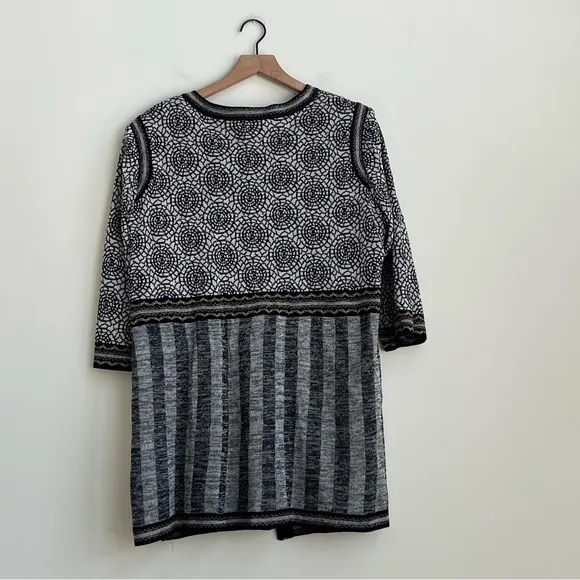 Ming Wang XL Print Longline Cardigan Jacket Neutral Mixed Print Wearable Art