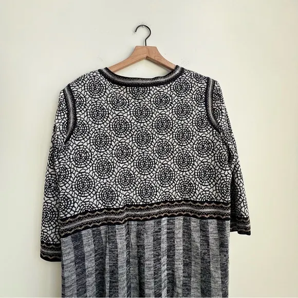 Ming Wang XL Print Longline Cardigan Jacket Neutral Mixed Print Wearable Art