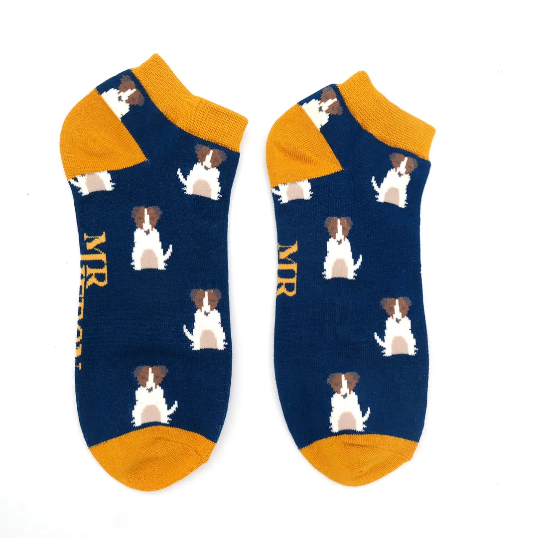 Mini Jack Russell Bamboo Trainer Socks in Navy by Mr Heron, Size UK 7-11