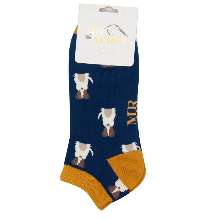 Mini Jack Russell Bamboo Trainer Socks in Navy by Mr Heron, Size UK 7-11