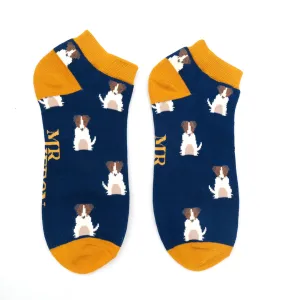 Mini Jack Russell Bamboo Trainer Socks in Navy by Mr Heron, Size UK 7-11