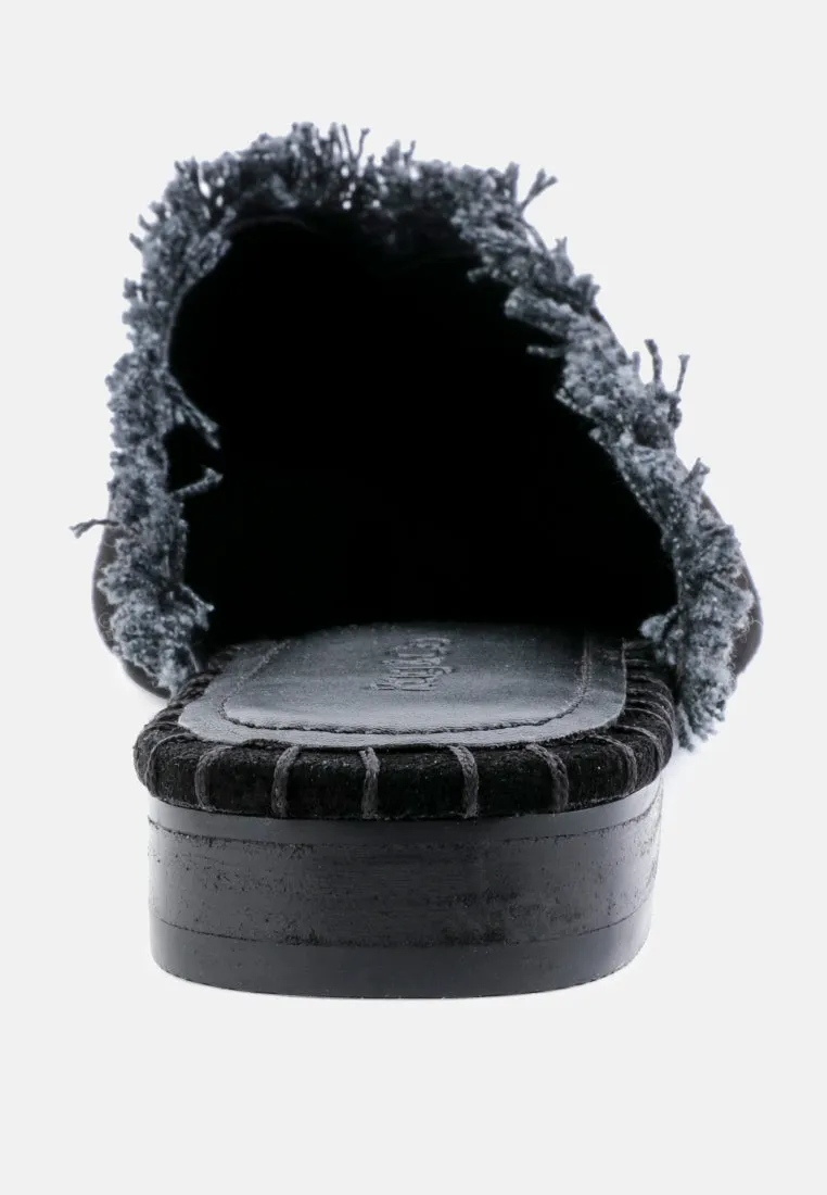 Molly Frayed Leather Mules By Ruw