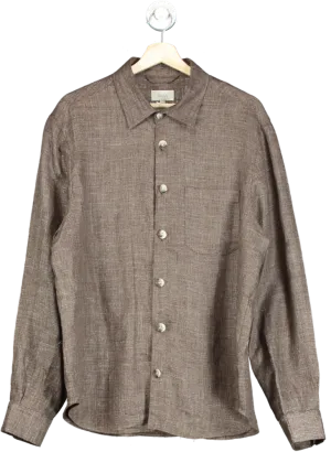 Moss Brown Linen Long Sleeve Shirt UK L