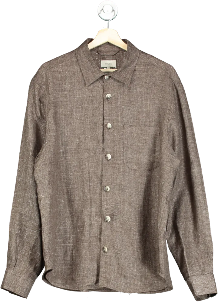Moss Brown Linen Long Sleeve Shirt UK L