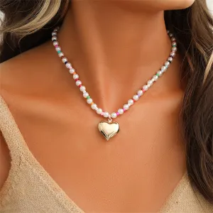 Multicolor Howlite & Pearl 18K Gold-Plated Heart Pendant Necklace