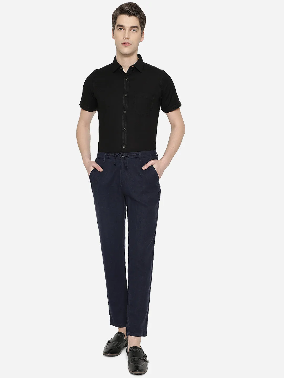 Navy Blue Solid Slim Fit Track Pant | JadeBlue