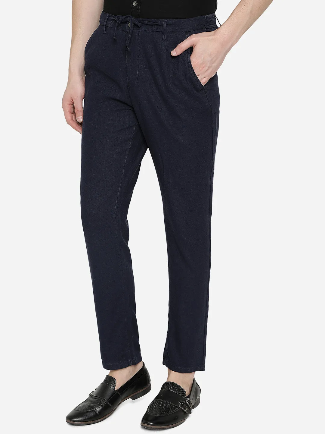 Navy Blue Solid Slim Fit Track Pant | JadeBlue