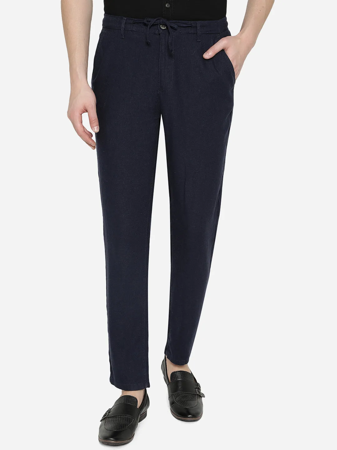 Navy Blue Solid Slim Fit Track Pant | JadeBlue