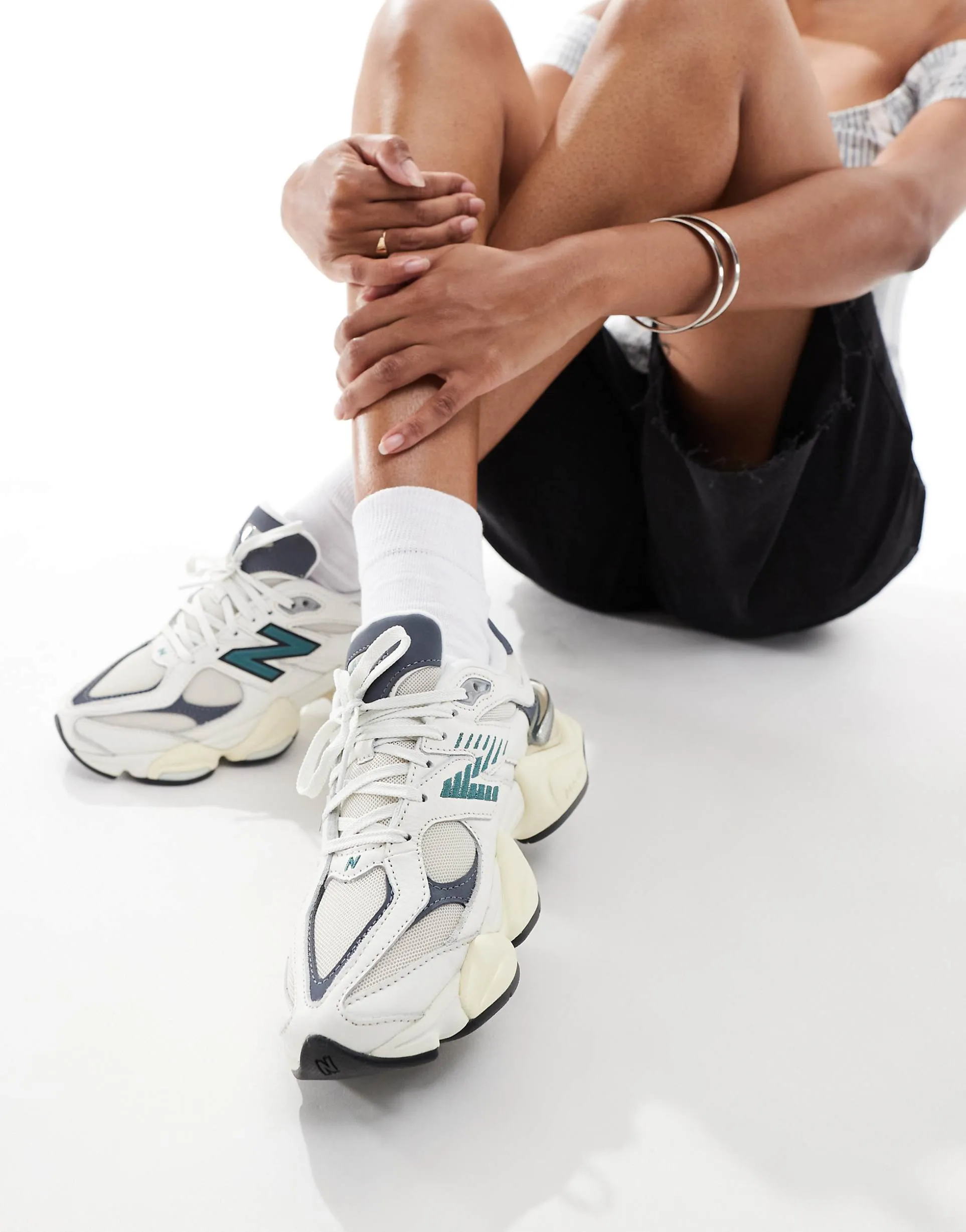 new balance 9060 trainers in white and teal