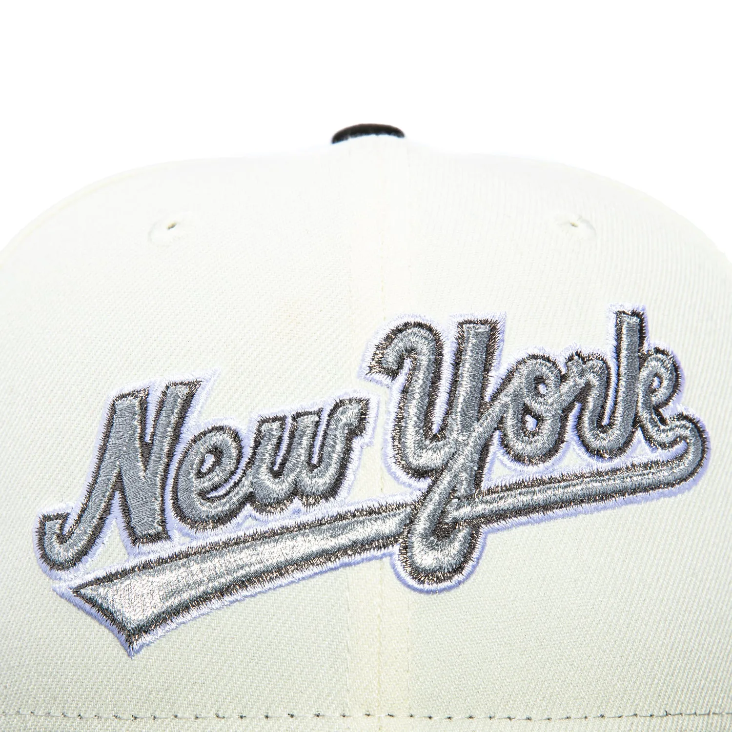 New Era 59Fifty New York Mets 50th Anniversary Patch Script Hat - White, Black, Metallic Silver