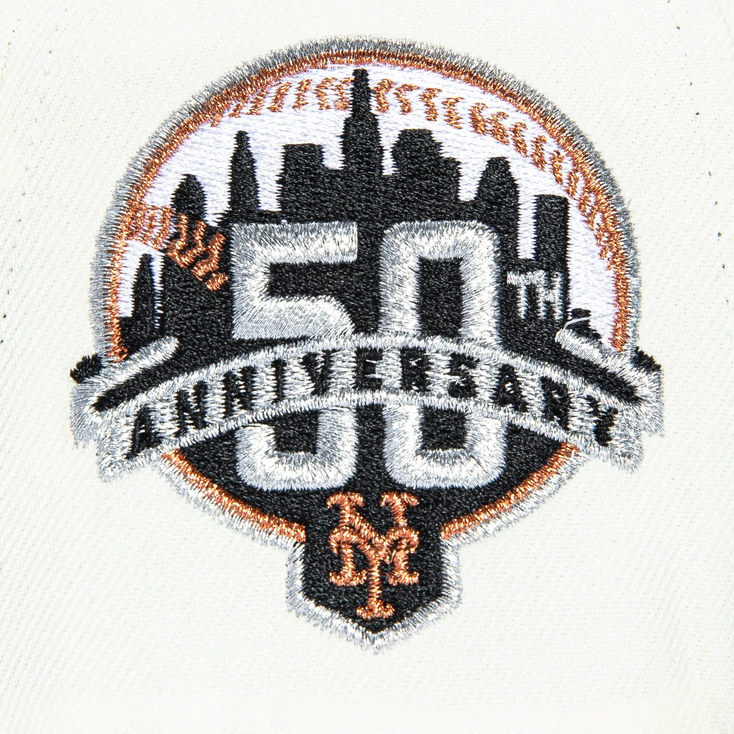New Era 59Fifty New York Mets 50th Anniversary Patch Script Hat - White, Black, Metallic Silver