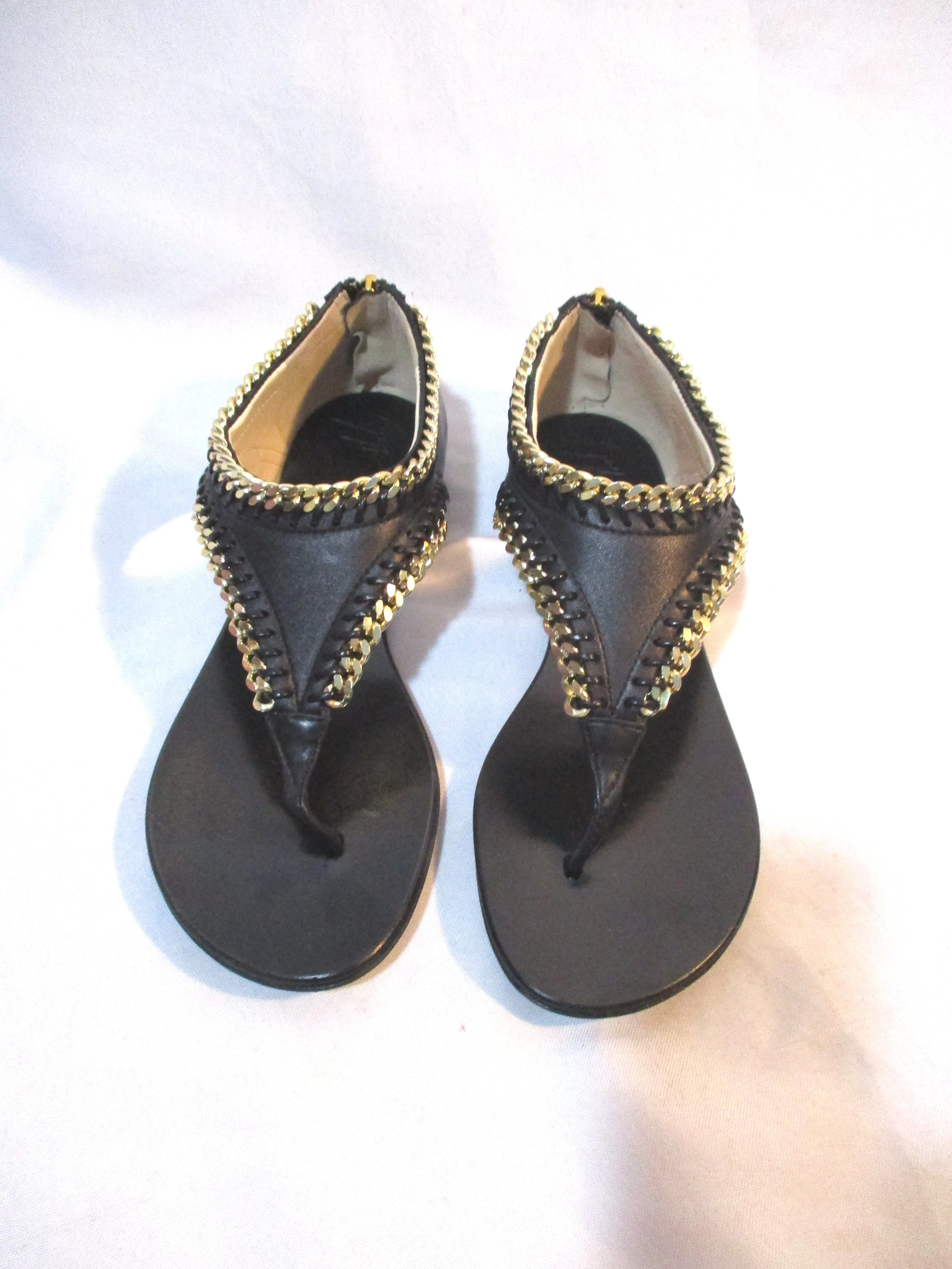 NEW Giuseppe Zanotti Leather Thong SANDAL SHOE 36 GOLD BLACK