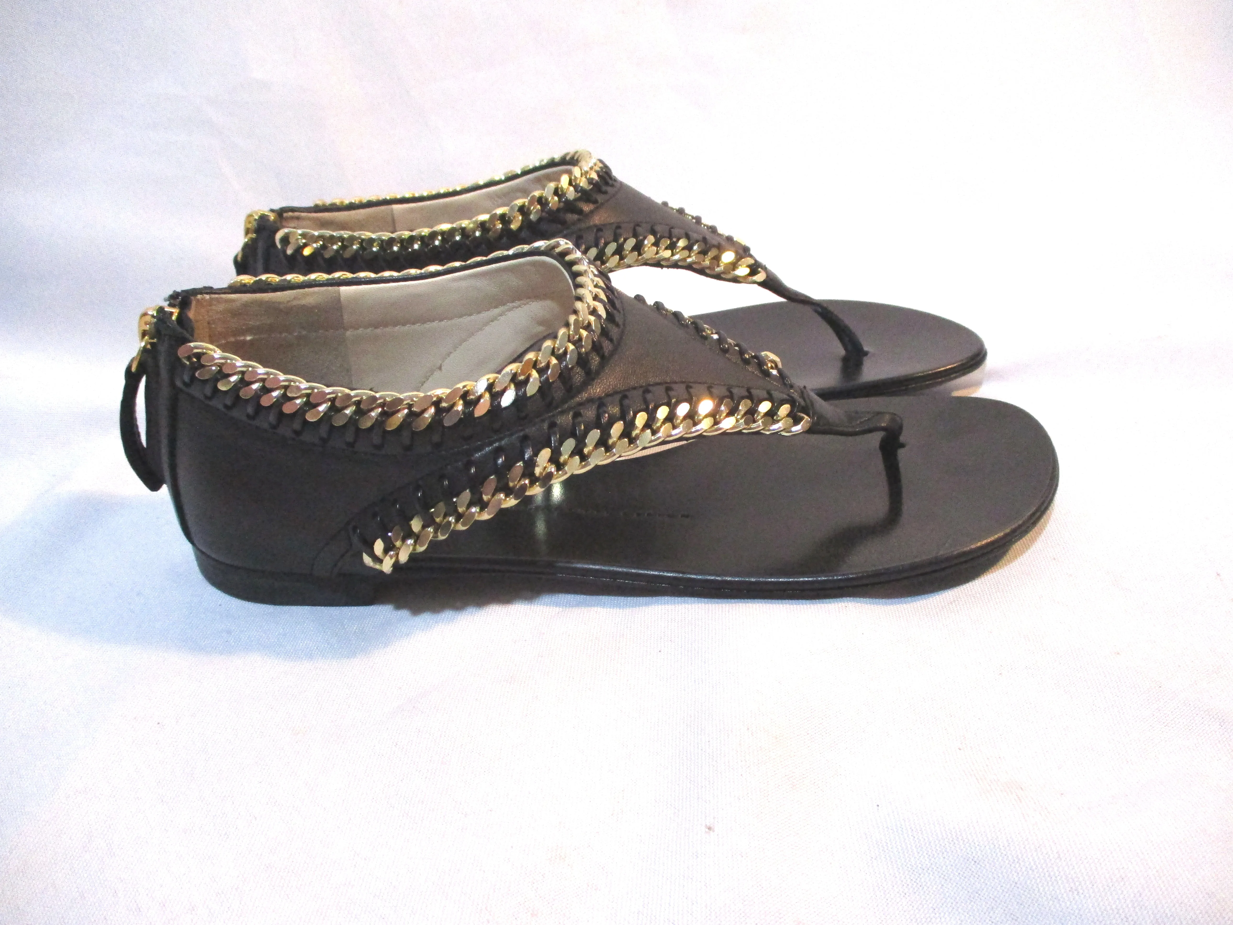 NEW Giuseppe Zanotti Leather Thong SANDAL SHOE 36 GOLD BLACK
