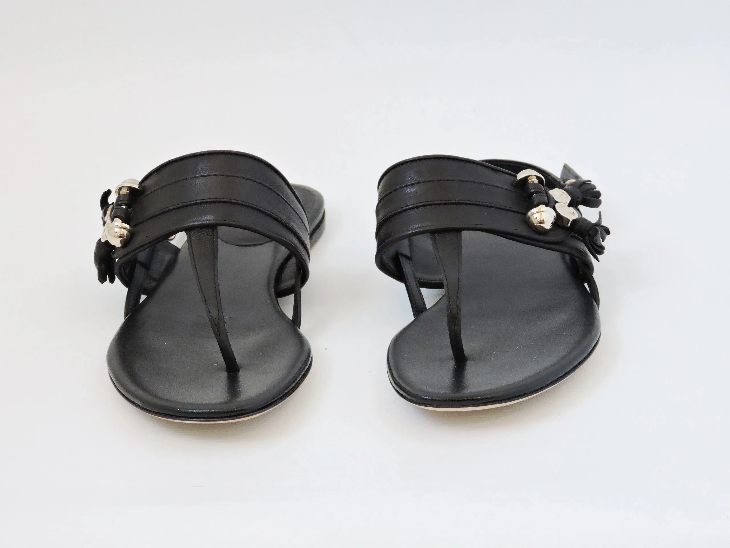 NEW Gucci Leather Gg T-Strap Sandal Size 38 It (8 Us)