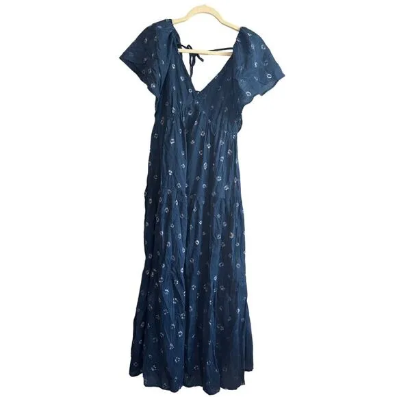 NWT Madewell Tie-Back Flutter-Sleeve Tiered Midi Dress Blue Size 2