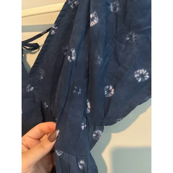 NWT Madewell Tie-Back Flutter-Sleeve Tiered Midi Dress Blue Size 2