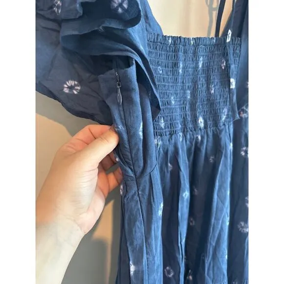 NWT Madewell Tie-Back Flutter-Sleeve Tiered Midi Dress Blue Size 2