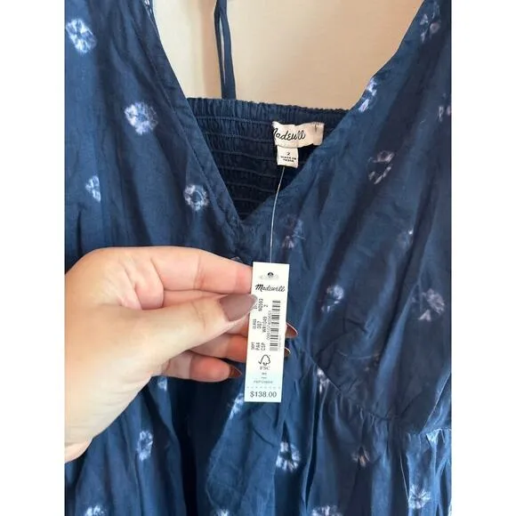 NWT Madewell Tie-Back Flutter-Sleeve Tiered Midi Dress Blue Size 2