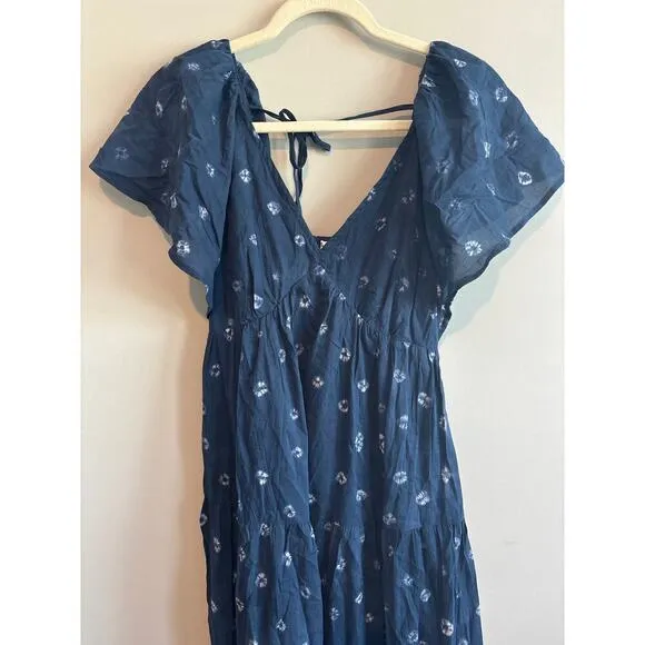 NWT Madewell Tie-Back Flutter-Sleeve Tiered Midi Dress Blue Size 2