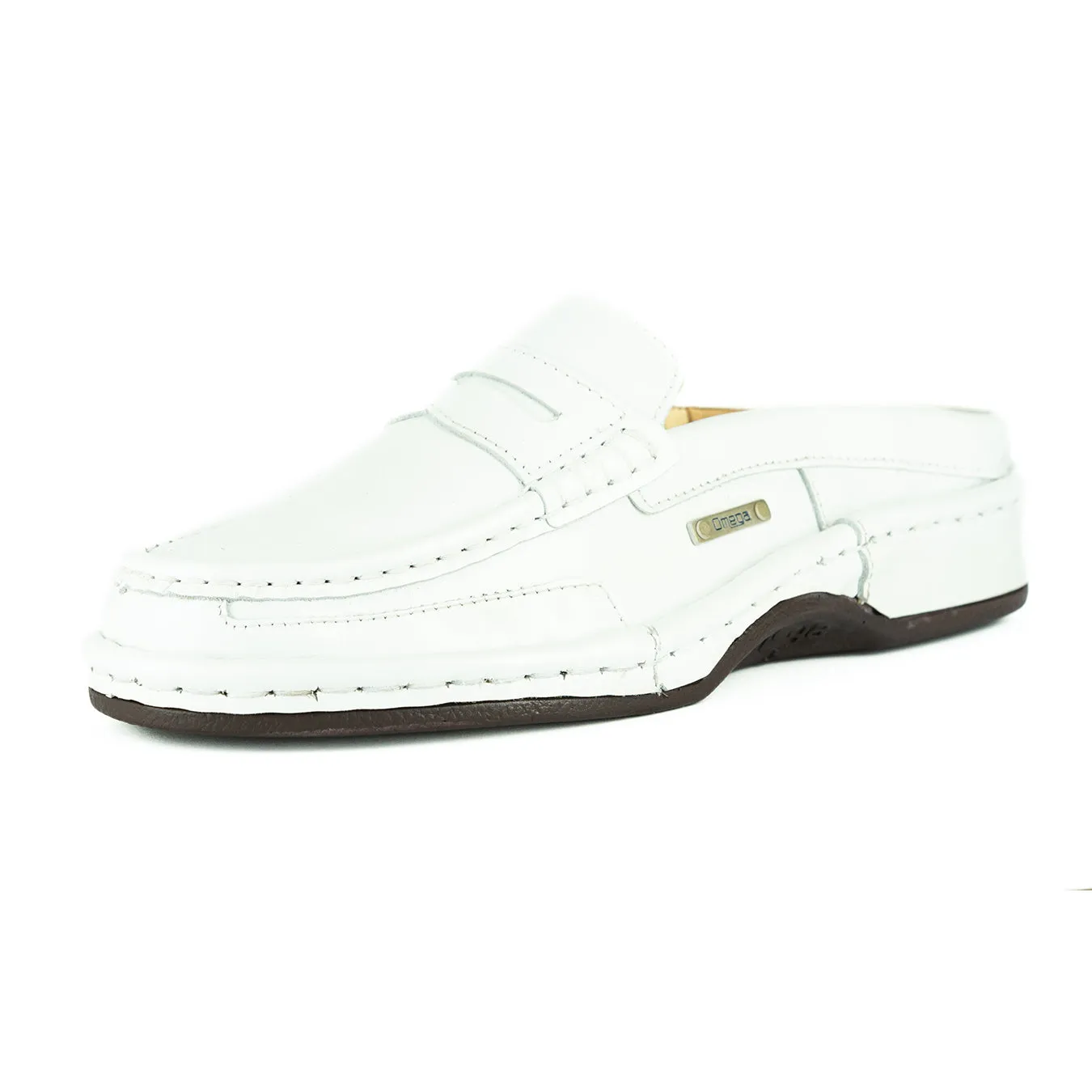 OMOM388 : Leather Mule in White Soft Saddle Leather