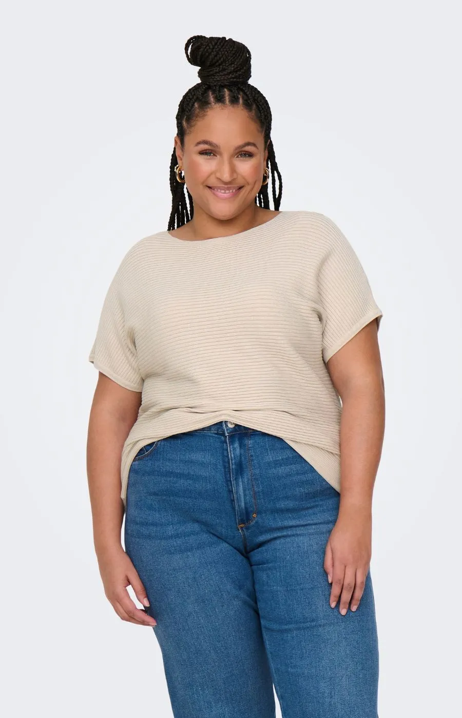 Only Carmakoma Adaline Knit Top in Beige