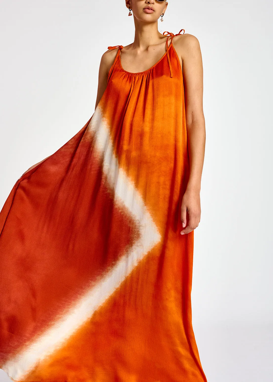 Orange strappy tie-dye maxi dress