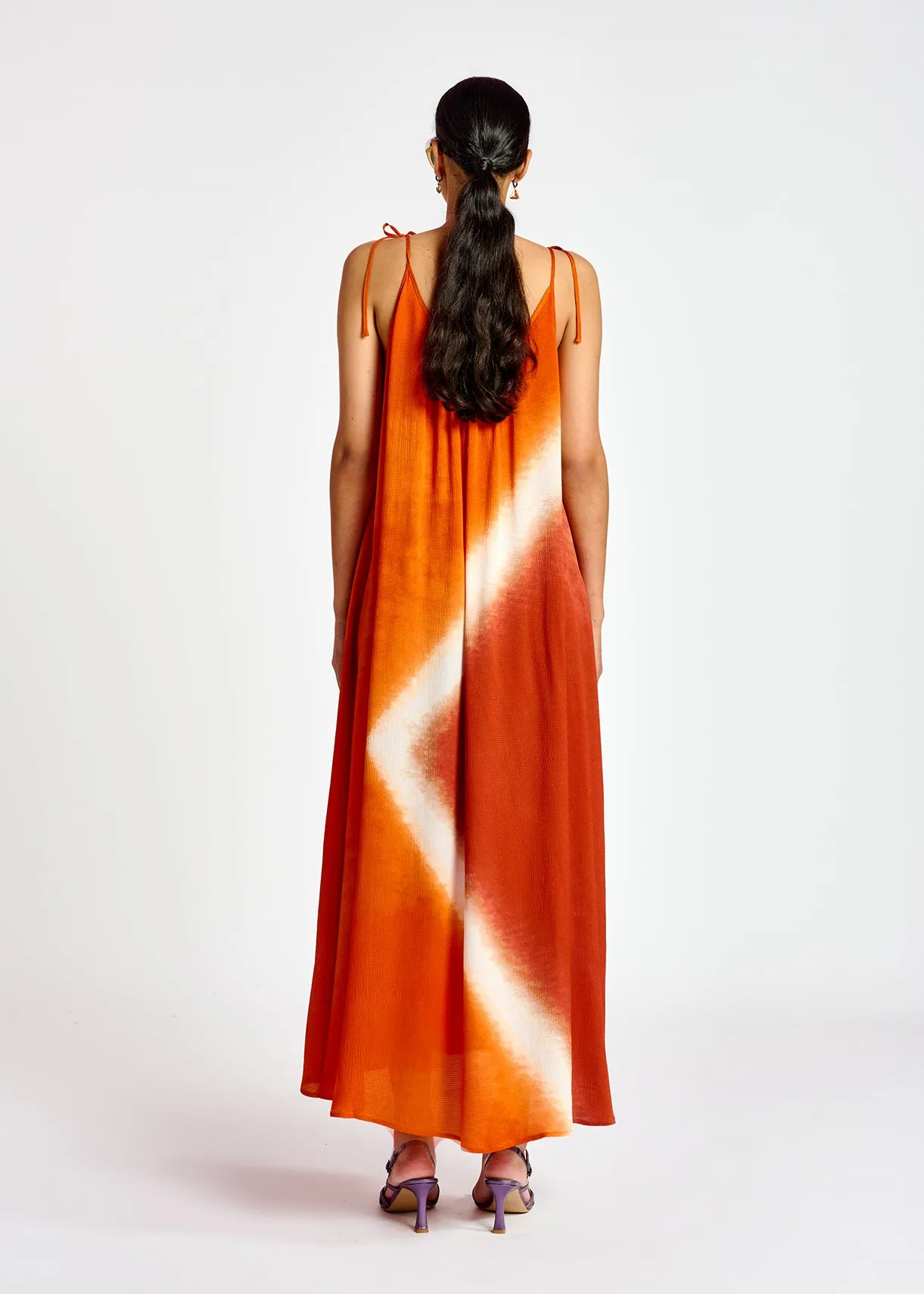 Orange strappy tie-dye maxi dress