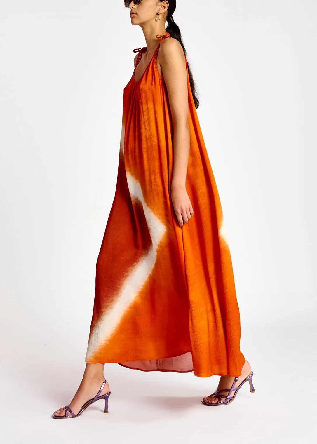 Orange strappy tie-dye maxi dress