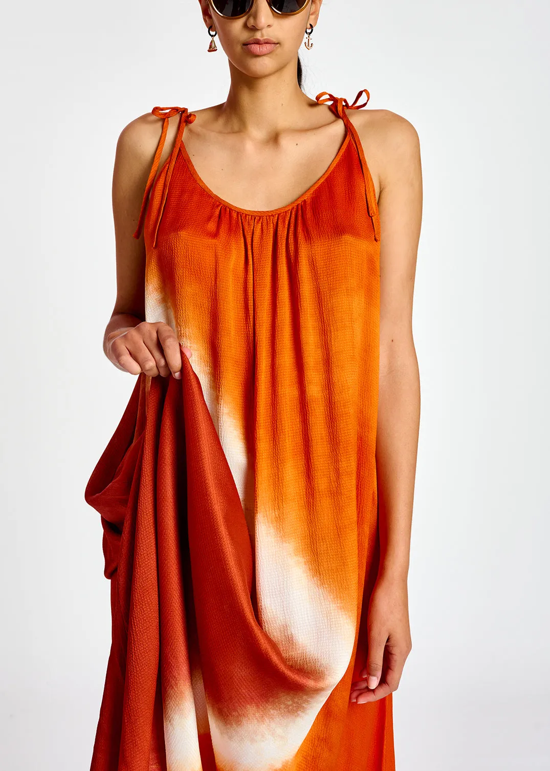 Orange strappy tie-dye maxi dress