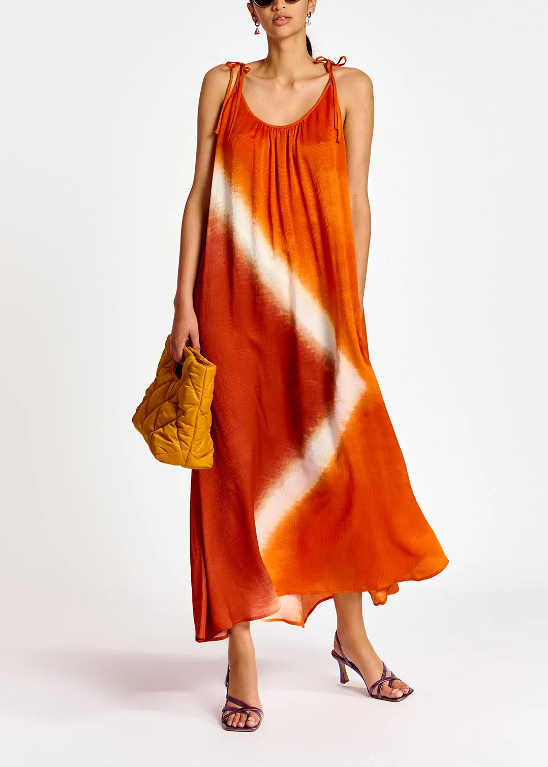 Orange strappy tie-dye maxi dress