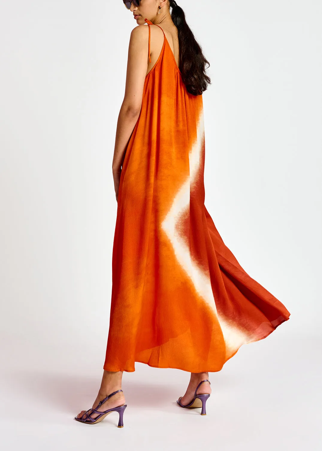 Orange strappy tie-dye maxi dress