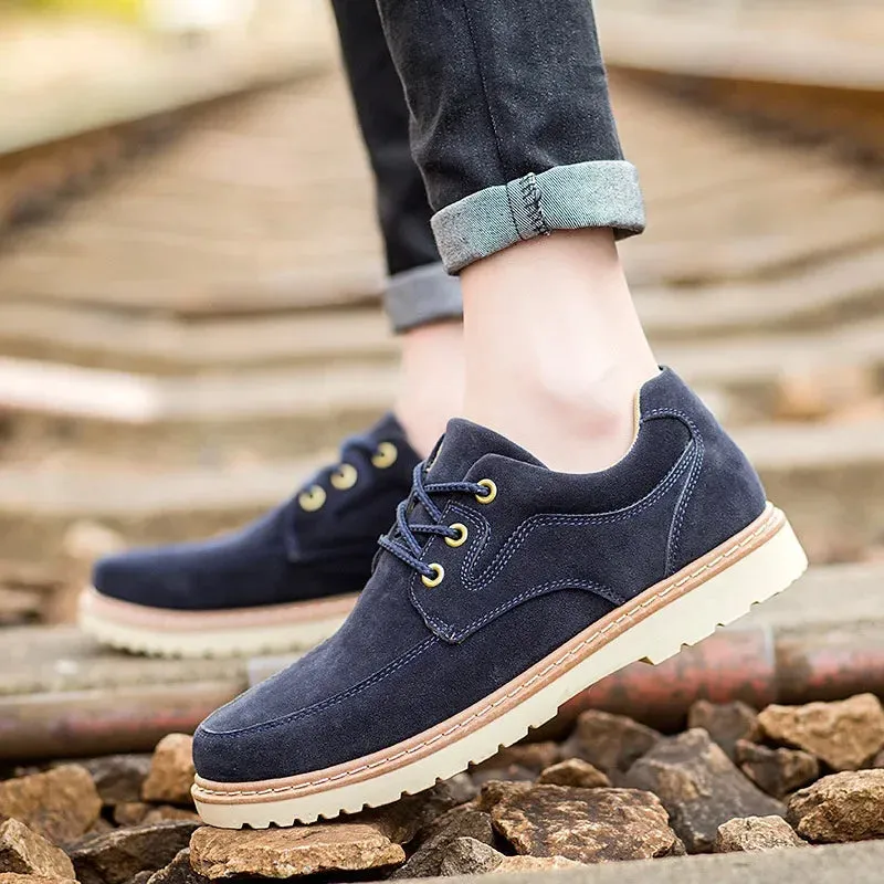 Outdoor Men Working Shoes Brown Suede Casual Shoes British Style Business Man Shoe Classic Vintage Male Shoes Thick Sole Sneaker