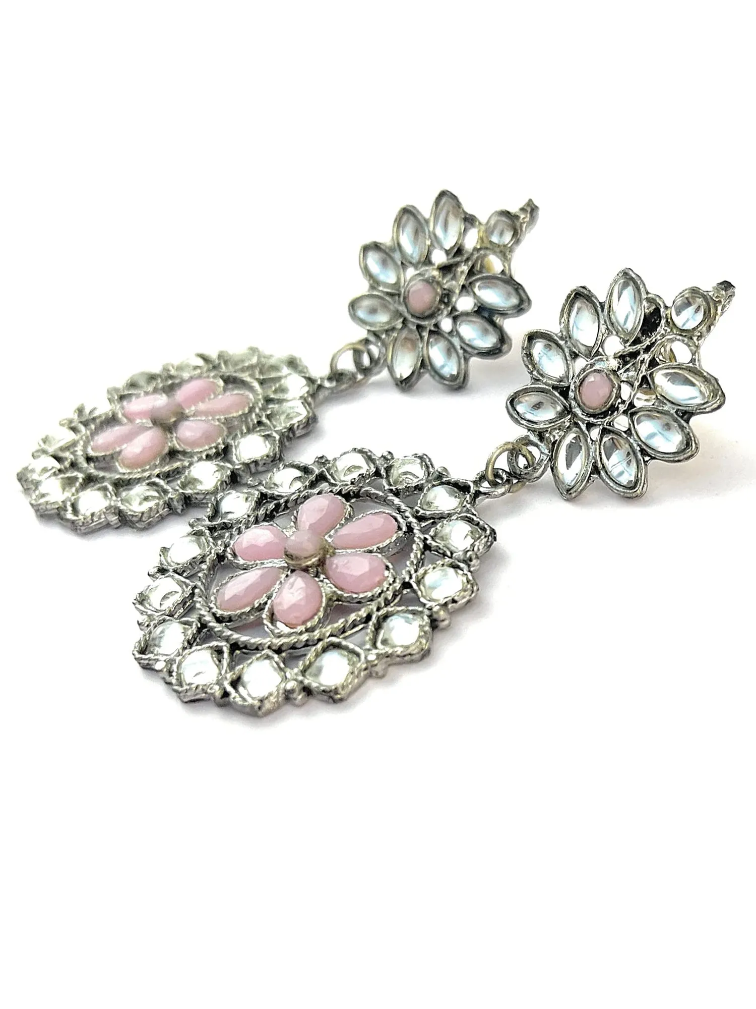 Oxidised Silver Floral Afghani Tribal Earrings