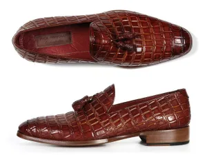Paul Parkman Men's Croco-Embossed Calfskin Tassel Loafers in Brown