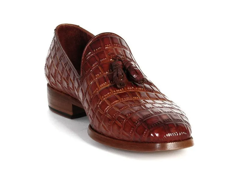Paul Parkman Men's Croco-Embossed Calfskin Tassel Loafers in Brown