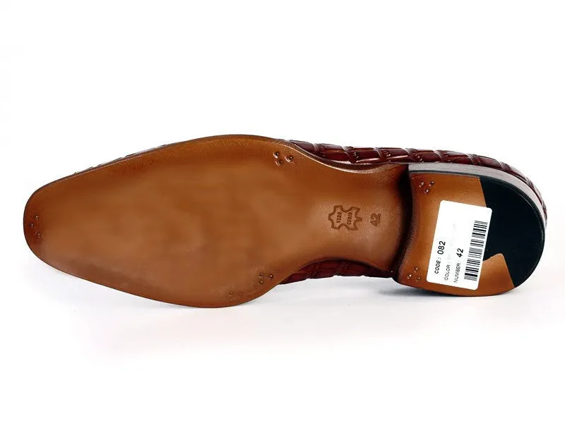 Paul Parkman Men's Croco-Embossed Calfskin Tassel Loafers in Brown
