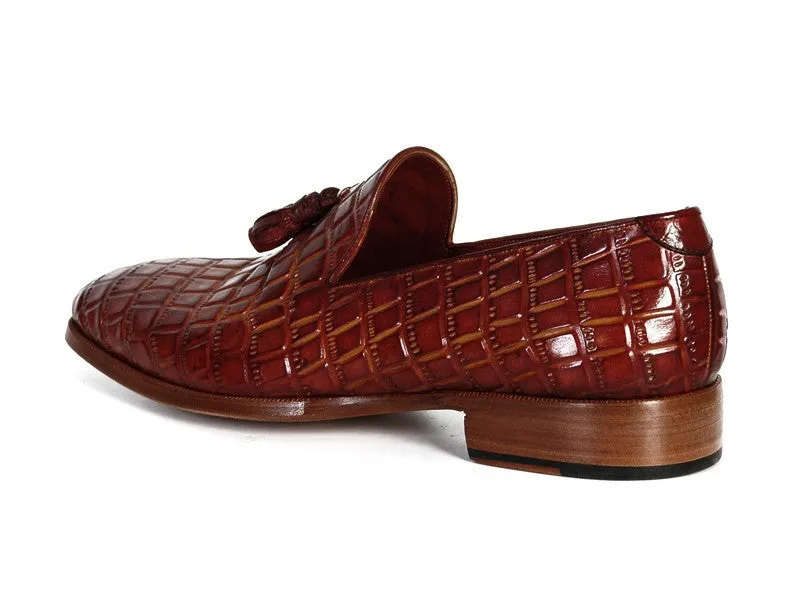 Paul Parkman Men's Croco-Embossed Calfskin Tassel Loafers in Brown