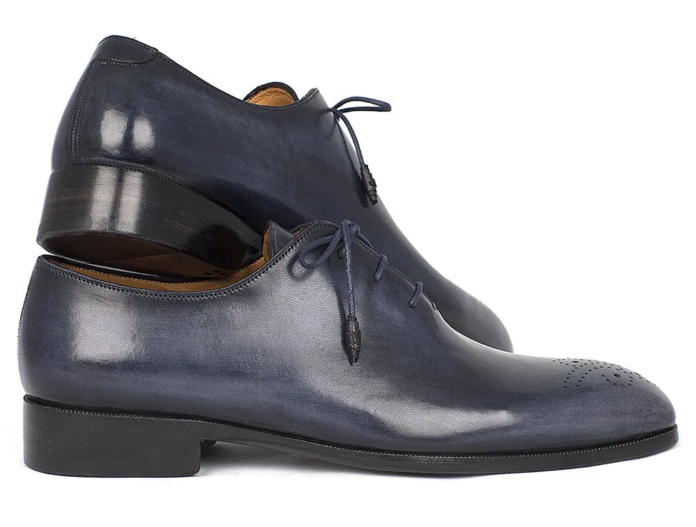 Paul Parkman Men's Hand-Painted Medallion Toe Wholecut Oxfords in Navy