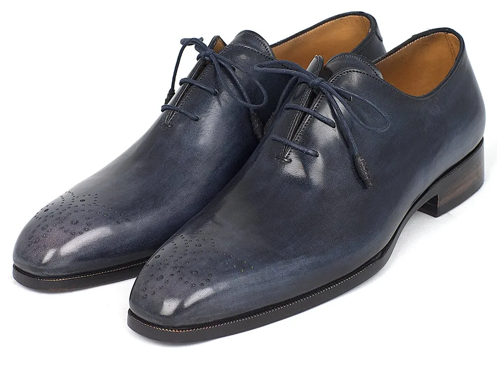 Paul Parkman Men's Hand-Painted Medallion Toe Wholecut Oxfords in Navy