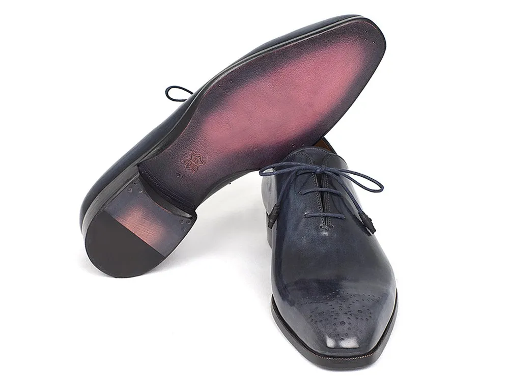 Paul Parkman Men's Hand-Painted Medallion Toe Wholecut Oxfords in Navy