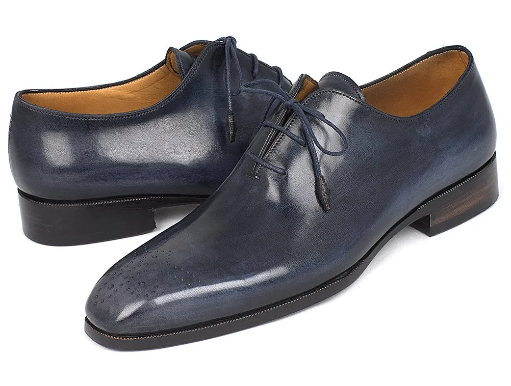 Paul Parkman Men's Hand-Painted Medallion Toe Wholecut Oxfords in Navy