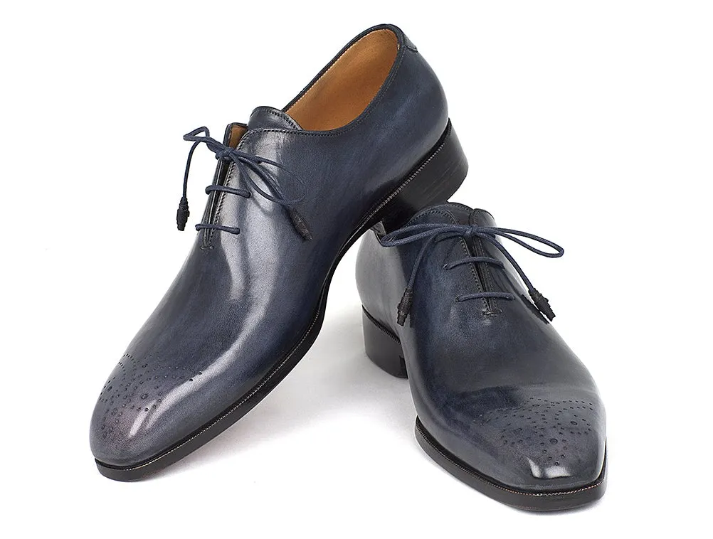 Paul Parkman Men's Hand-Painted Medallion Toe Wholecut Oxfords in Navy