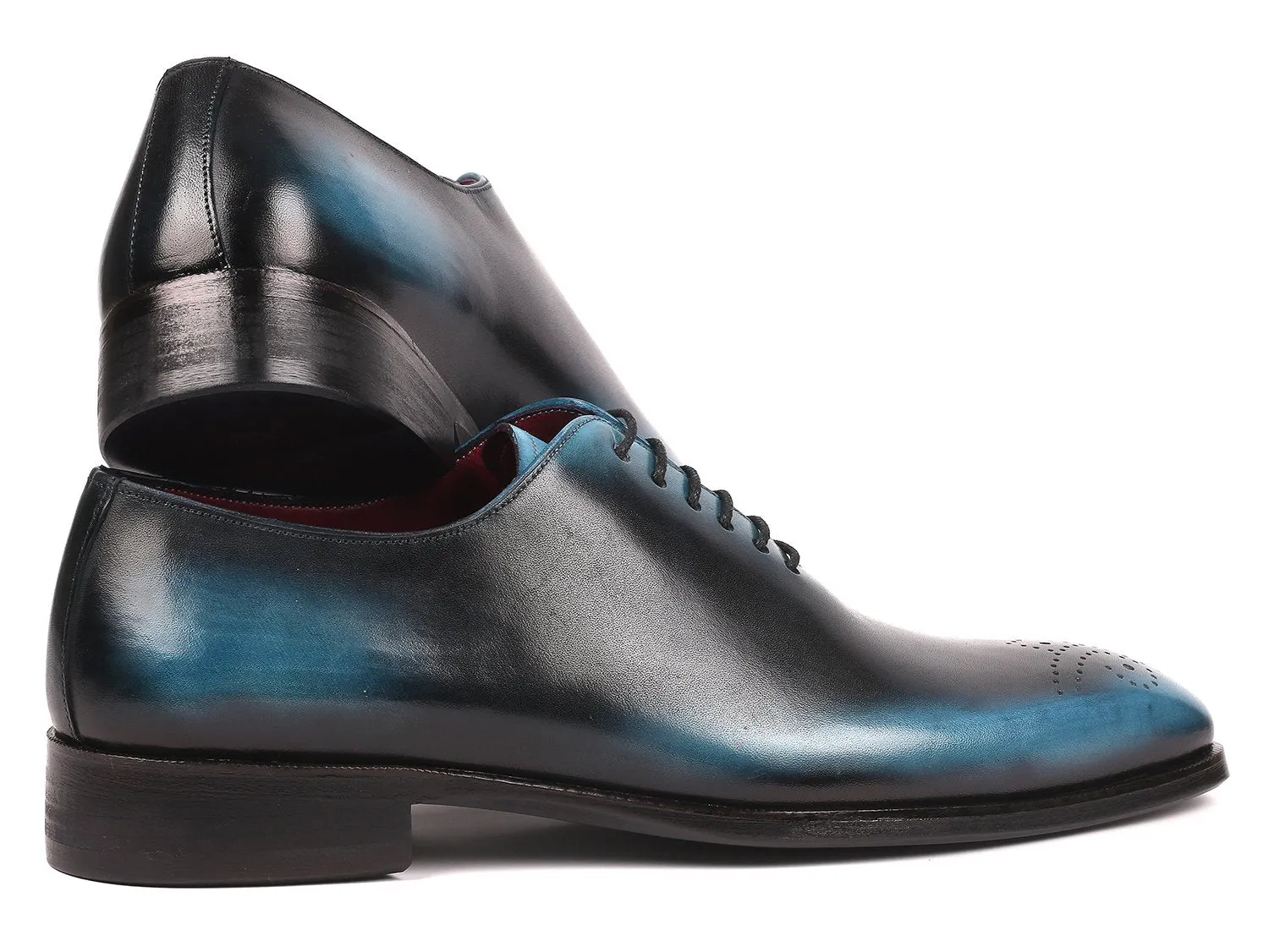 Paul Parkman Men's Wholecut Leather Oxfords, Black & Blue