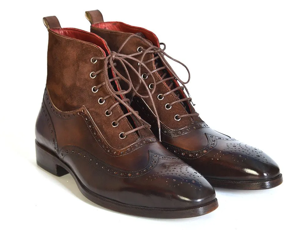 Paul Parkman Men's Wingtip Boots Brown Suede & Calfskin Shoes