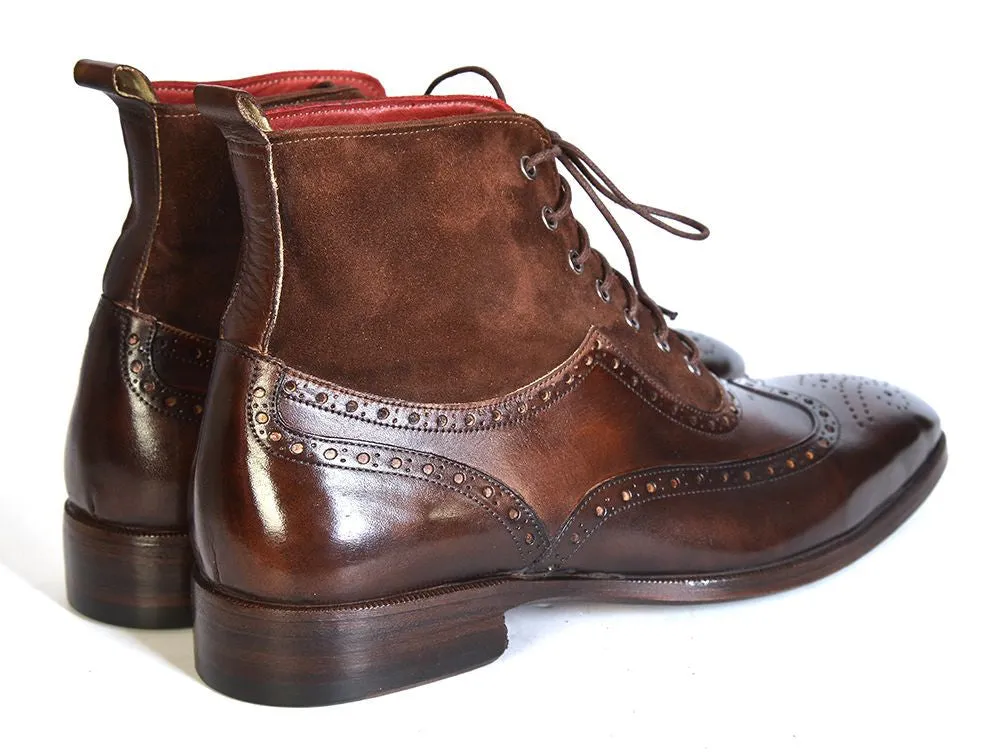 Paul Parkman Men's Wingtip Boots Brown Suede & Calfskin Shoes