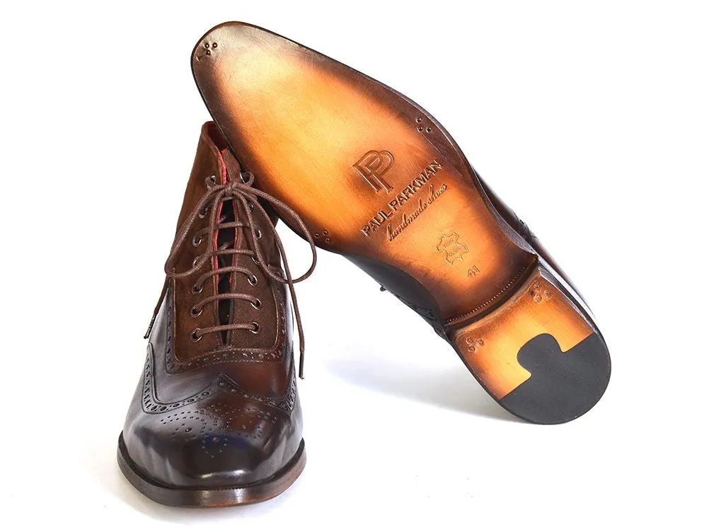 Paul Parkman Men's Wingtip Boots Brown Suede & Calfskin Shoes